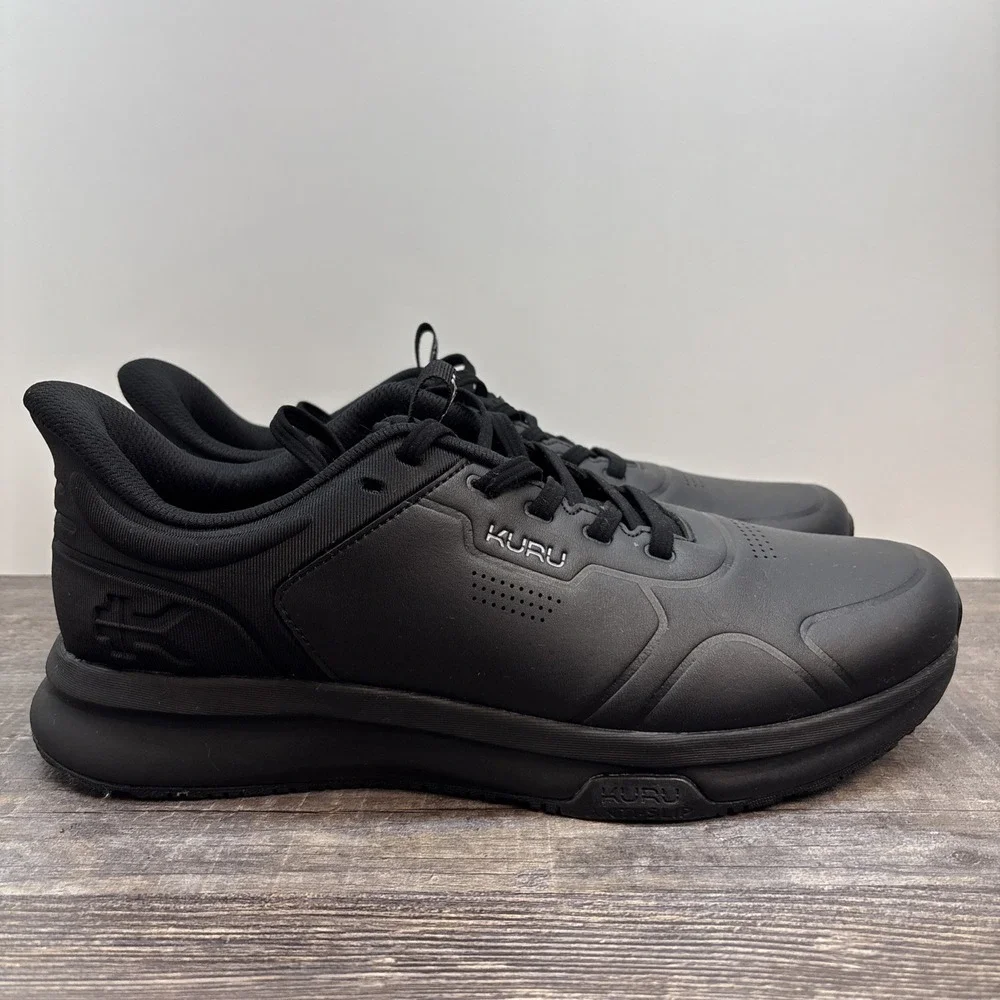 Kuru Shift Men's 12 Sneaker Shoe Jet Black Leather Anti-Slip Walking Work